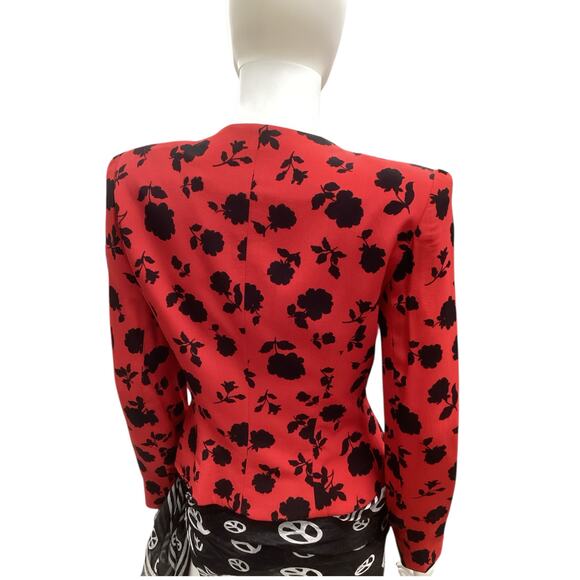 VTG Constance Saunders Blazer Women’s SZ 2 Flower Print Lined Gold Buttons Red - Picture 4 of 5